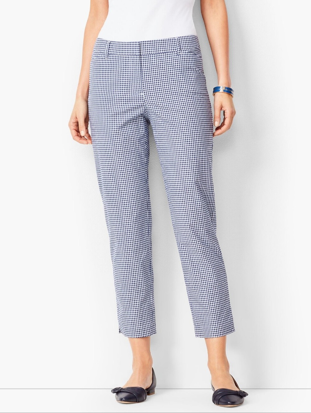 Talbots Perfect Crops Gingham White Navy Size 14P